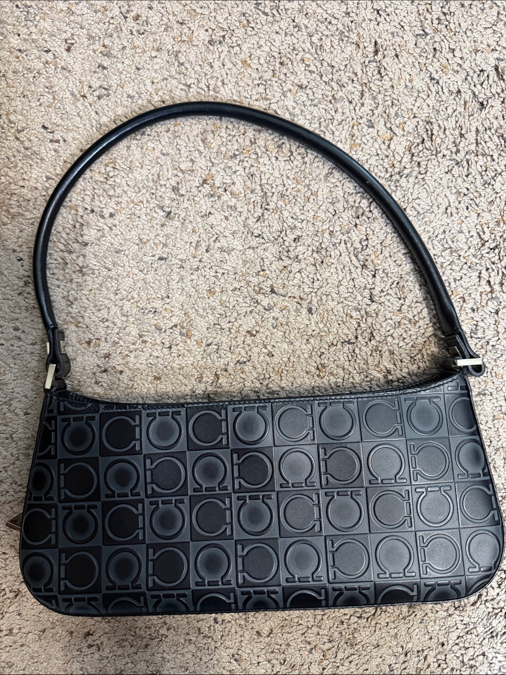 Salvatore Ferragamo Black Embossed Logo Shoulder Bag